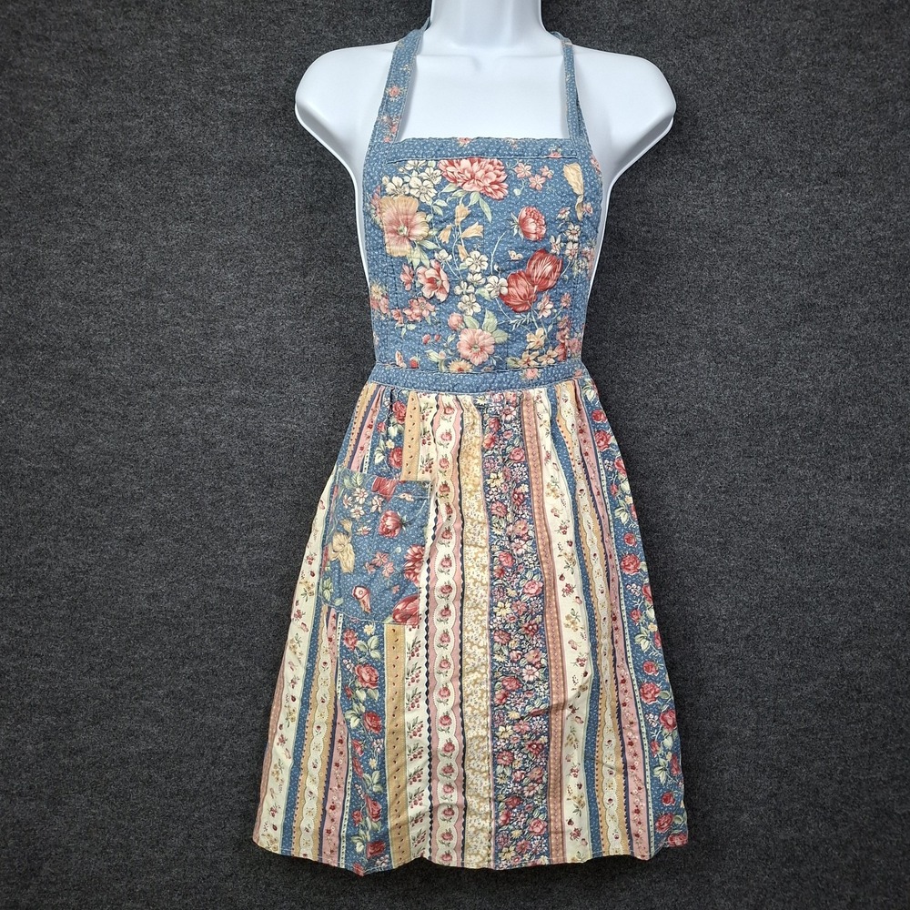 Floral Chef Bib Apron Tie On Pocket Now Design by Danica Patchwork Cottagecore